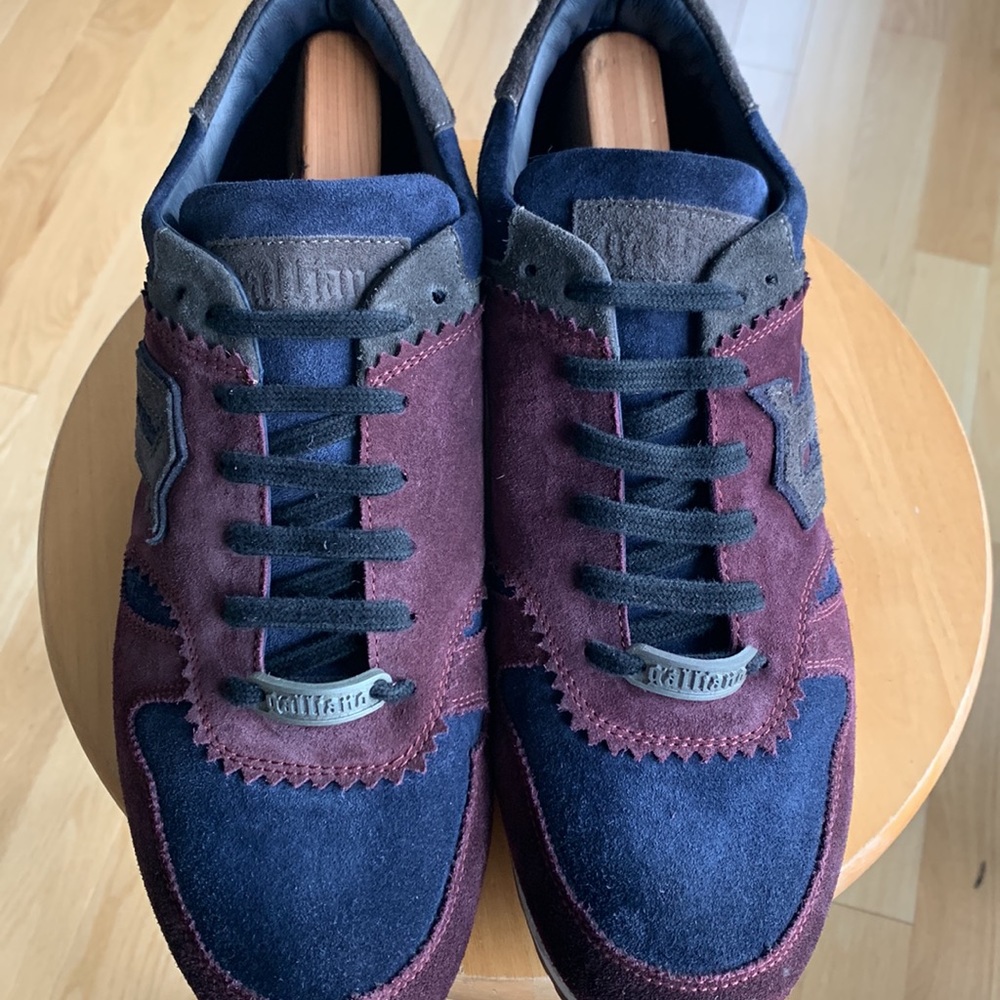 John Galliano Suede Printed Sneakers. Size Eur 46 Us 12. Navy Maroon Bougie View 6